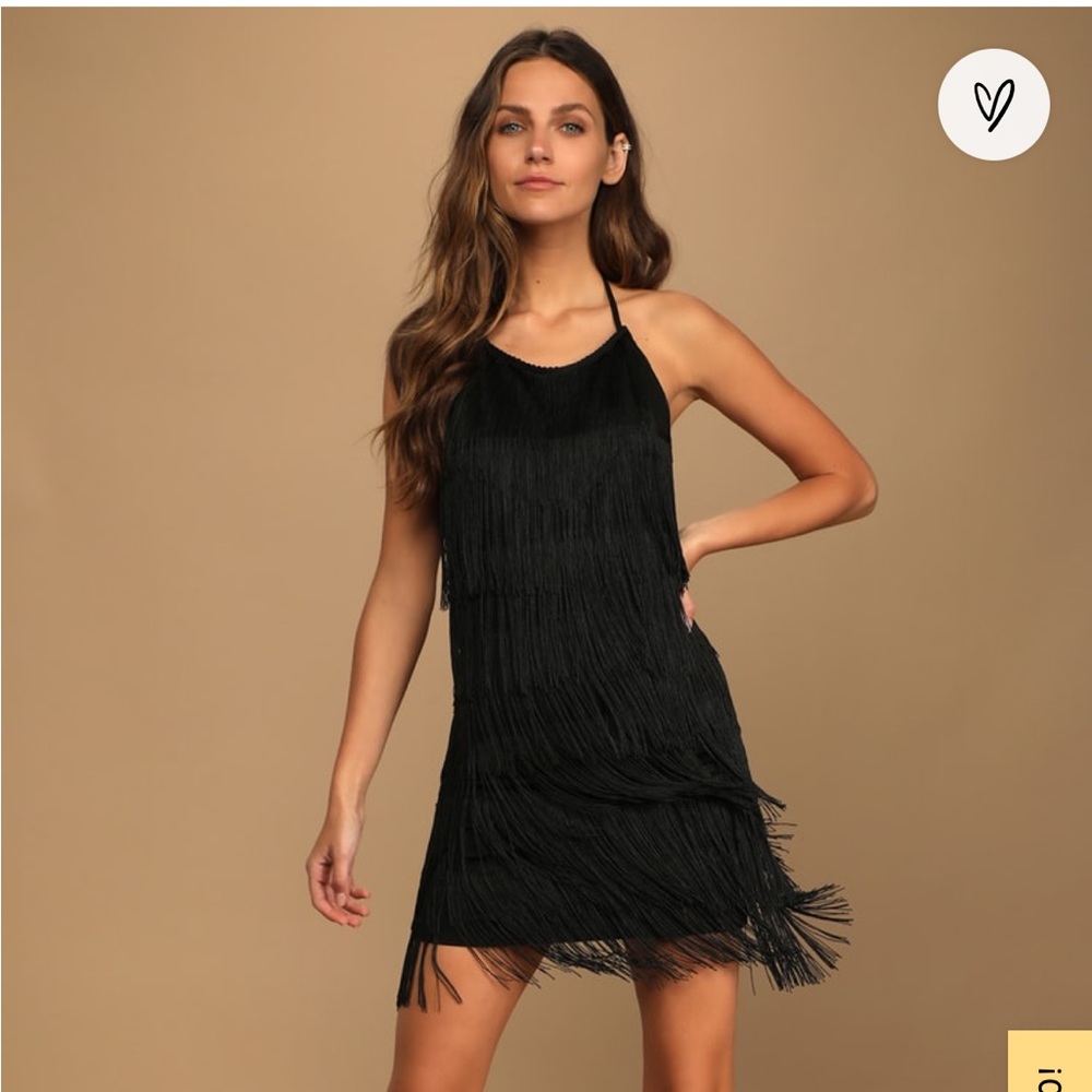 Lulu’s Roarin' Style Black Fringe Halter Bodycon Mini Dress